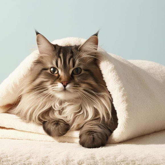 猫ちゃんにドライングをしている写真